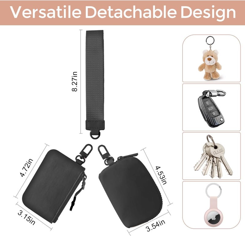 JEEBURYEE Dual Pouch Wristlet Keychain Wallets for Women with 2 Detachable Zipper Coin Purse - Small and Portable Mini Card Wallet for Women Men Black+Black - Image 2